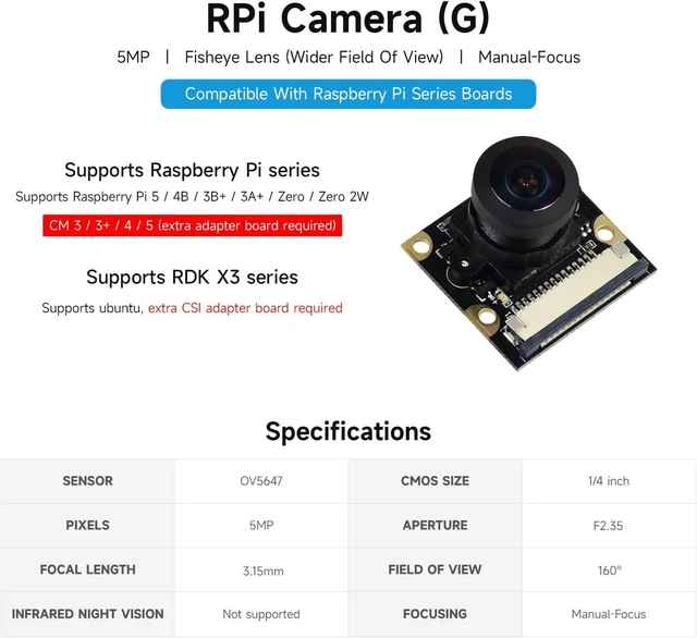 Alt view image 3 of 4 - waveshare Camera Module Fisheye Lens Wider Field of View Supports All Revisions of the P Compatible with Raspberry Pii