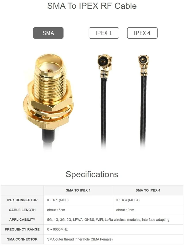 Alt view image 6 of 6 - waveshare SMA to IPEX1 RF Cable for 5G 4G 3G 2G LPWA GNSS WiFi LoRa Wireless Modules-15CM