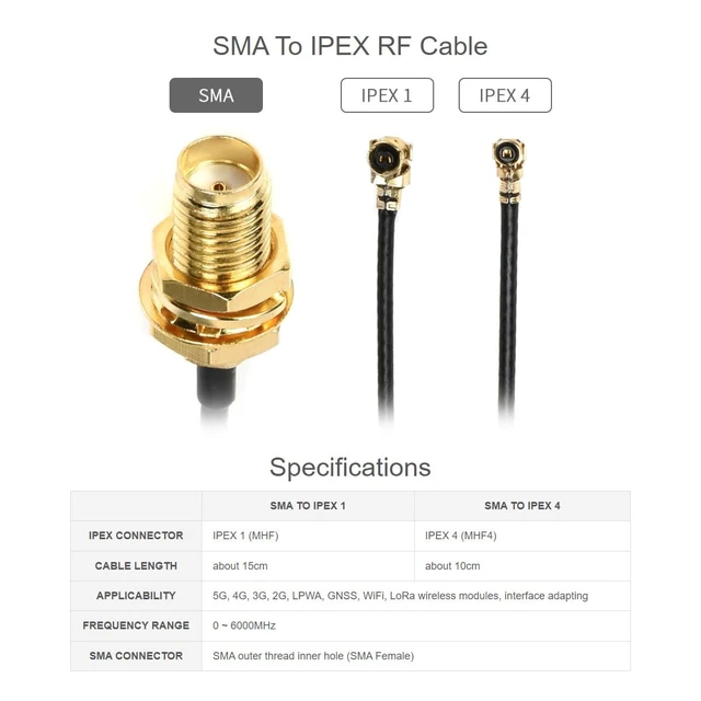 Alt view image 3 of 6 - waveshare 3PCS SMA to IPEX4 RF Cable for 5G 4G 3G 2G LPWA GNSS WiFi LoRa Wireless Modules-10CM