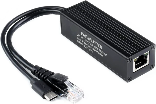 Main image of Waveshare Industrial Giga-bit PoE Splitter Metal Case Protection 5V 2.5A Type-C Power Output