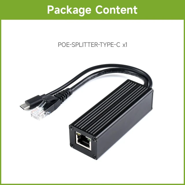 Alt view image 2 of 7 - Waveshare Industrial Giga-bit PoE Splitter Metal Case Protection 5V 2.5A Type-C Power Output