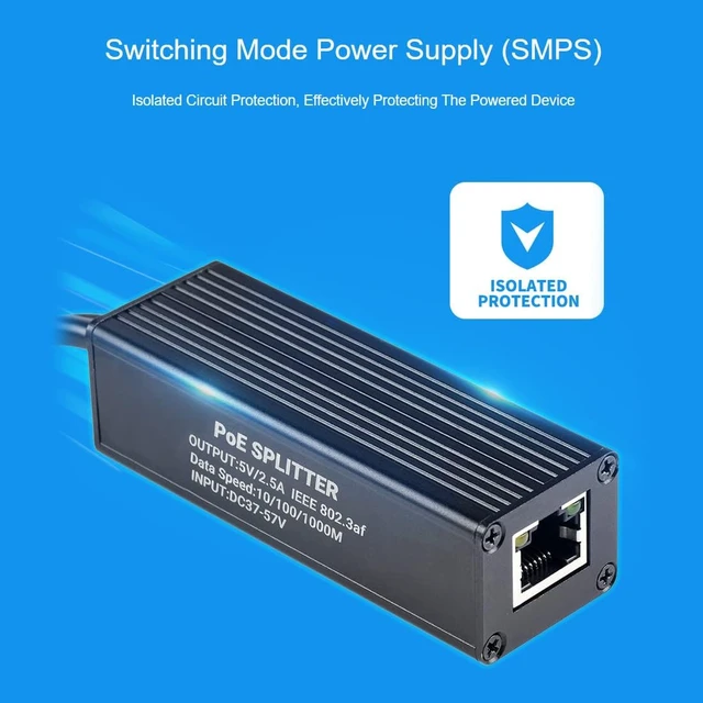 Alt view image 5 of 7 - Waveshare Industrial Giga-bit PoE Splitter Metal Case Protection 5V 2.5A Type-C Power Output