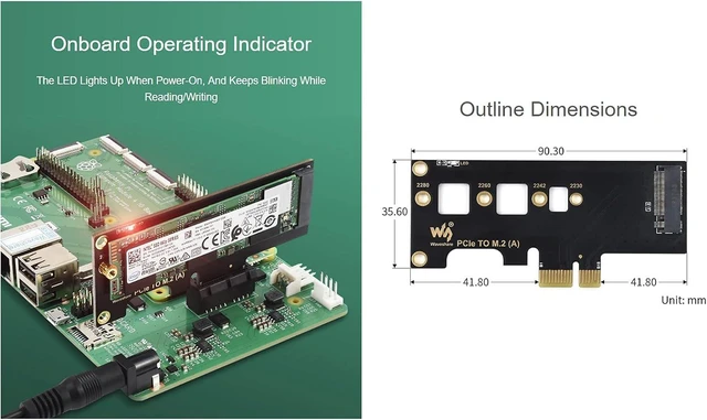 Alt view image 4 of 4 - waveshare PCIe to M.2 Adapter Supports Raspberry Pi Compute Module 4 Adapter for NVMe Protocol M.2 SSD Faster Reading/Writing Improving Efficiency