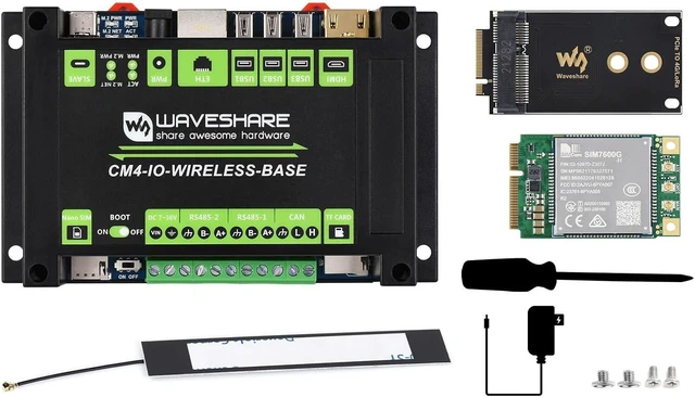 Main image of Waveshare Industrial IoT Wireless Expansion Module Designed for Raspberry Pi Compute Module 4 Bundle with 4G Module SIM7600G-H-PCIE 12V 2A Power Adapter and So on(7 Items)
