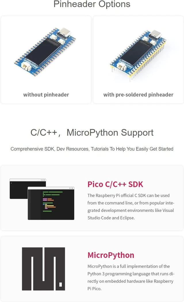 Alt view image 4 of 6 - Waveshare RP2040-LCD-0.96 A Low-Cost High-Performance Pico-Like MCU Board Based On Raspberry Pi Microcontroller RP2040 Compatible with Most of the Raspberry Pi Pico Add-On Modules