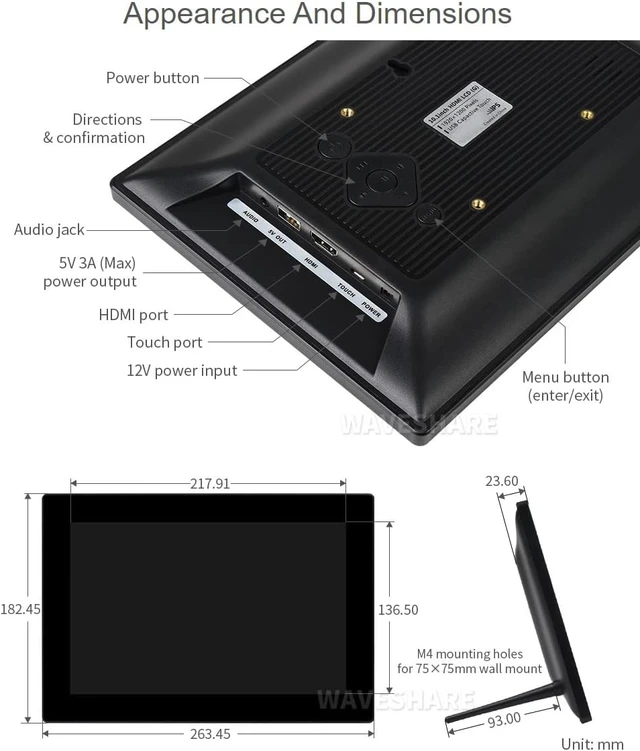 Alt view image 7 of 7 - waveshare 10.1inch HD Capacitive Touch Screen LCD Compatible with Raspberry Pi 4B/3B+/3A+/2B/B+/A+/Zero/Zero W/WH/Zero 2W CM3+/4 1920×1200 Resolution HDMI IPS Supports Windows/Jetson Nano