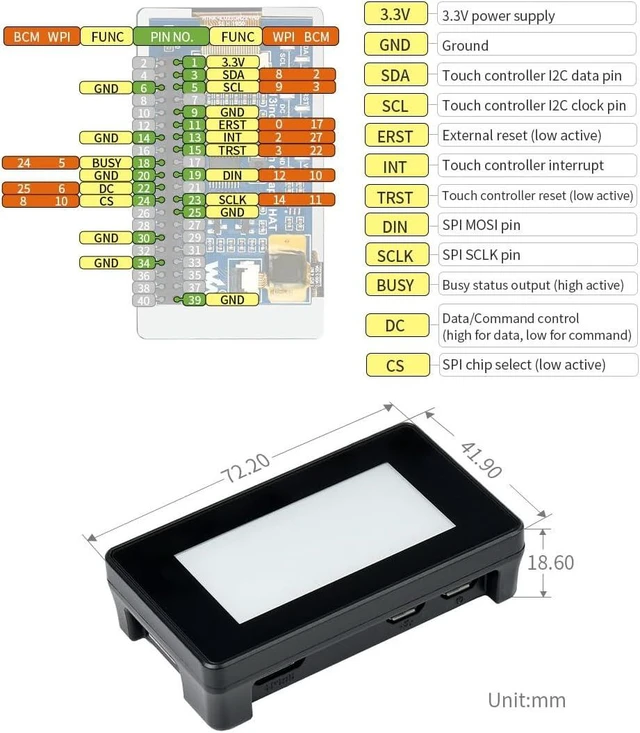 Alt view image 6 of 7 - Waveshare 2.13inch Touch E-Paper E-Ink Display HAT Compatible with Raspberry Pi Zero/Zero W 250×122 Pixels with ABS Protection Case Supports Partial Refresh