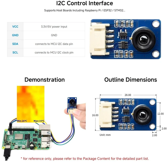 Alt view image 4 of 5 - Waveshare MLX90641 IR Array Thermal Imaging Camera with 16×12 Pixels 55° Field of View I2C Interface Supports Raspberry Pi