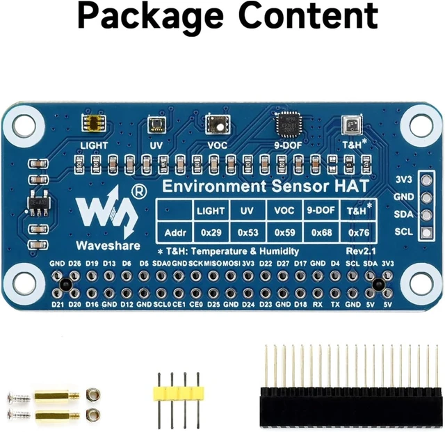 Alt view image 3 of 7 - Waveshare Environment Sensor HAT, Compatible with Raspberry Pi 5/4B/3B/Zero/Zero W/Zero 2W/Pico/Pico W/Pico WH, I2C Bus with Rich Onboard Resources Including Ambient Light Sensor VOC Sensor