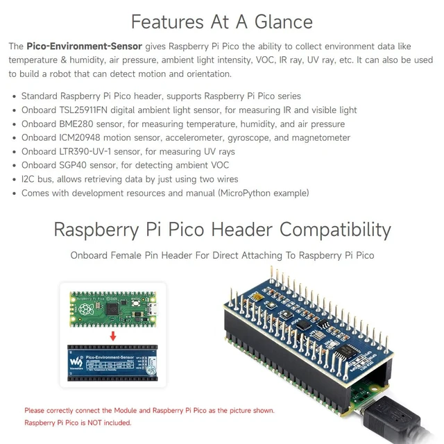 Alt view image 5 of 7 - Waveshare Environment Sensors Module for Raspberry Pi Pico 2C Bus