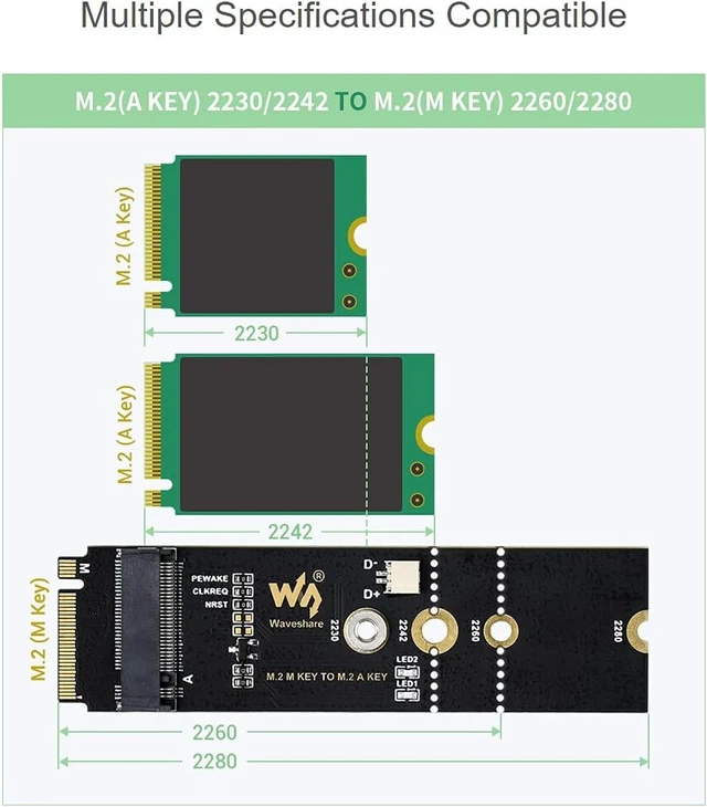 Alt view image 3 of 7 - Waveshare M.2 M Key to A Key Adapter Only Supports Devices with PCIE Channel USB Conversion