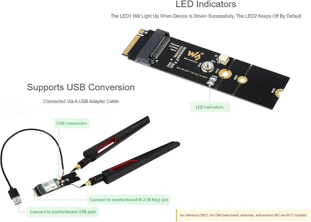 Alt view image 4 of 7 - Waveshare M.2 M Key to A Key Adapter Only Supports Devices with PCIE Channel USB Conversion