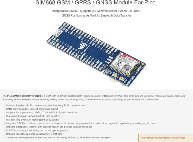 Alt view image 2 of 7 - Waveshare SIM868 GSM/GPRS/GNSS Module for Raspberry Pi Pico Connection Data Transfer