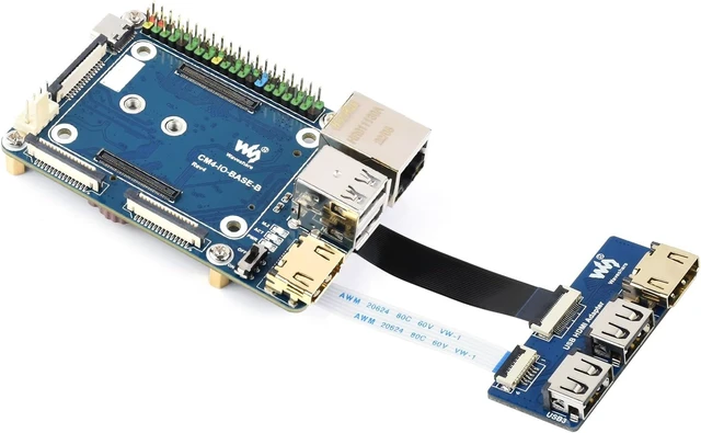 Alt view image 2 of 5 - Waveshare CM4-IO-BASE-B for Raspberry Pi Compute Module 4 Bundle with USB HDMI Adapter (6 Items)