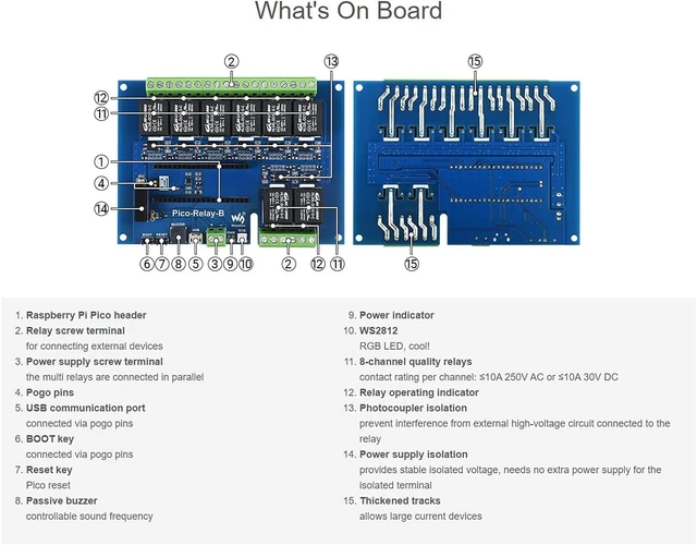 Alt view image 5 of 7 - Waveshare Industrial 8-Channel Relay Module for Raspberry Pi Pico Power Supply Isolation Photocoupler Isolation