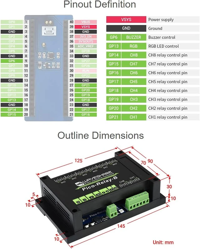 Alt view image 6 of 7 - Waveshare Industrial 8-Channel Relay Module for Raspberry Pi Pico Power Supply Isolation Photocoupler Isolation