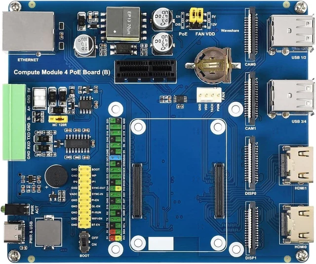 Main image of Waveshare Compute Module 4 IO Board with PoE Feature (Type B) Suitable for Variants of CM4 Compatible with Raspberry Pi