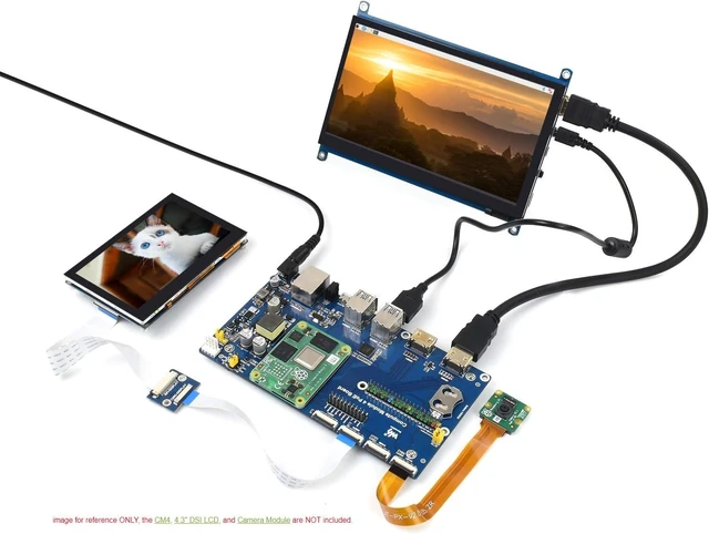 Alt view image 2 of 2 - Waveshare Raspberry Pi Compute Module 4 Development Kit with Waveshare PoE Board and 7inch Touchscreen (6 Items)