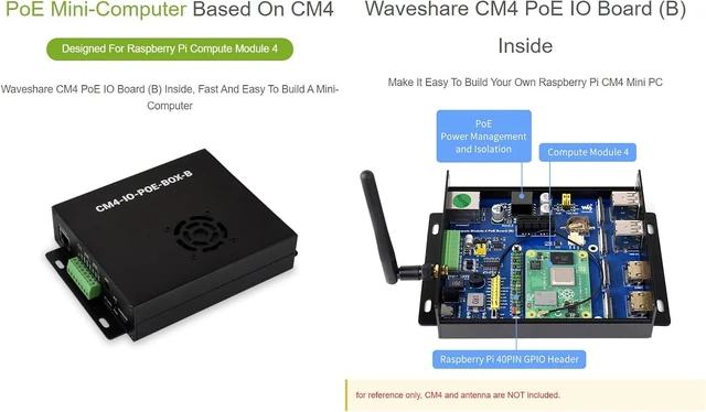 Alt view image 4 of 7 - Waveshare PoE Mini-Computer (Type B) Based On Raspberry Pi Compute Module 4 (NOT Included) Metal Case with Cooling Fan Waveshare CM4 PoE IO Board (B) Inside
