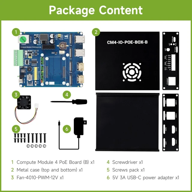 Alt view image 2 of 7 - Waveshare PoE Mini-Computer (Type B) Based On Raspberry Pi Compute Module 4 (NOT Included) Metal Case with Cooling Fan Waveshare CM4 PoE IO Board (B) Inside