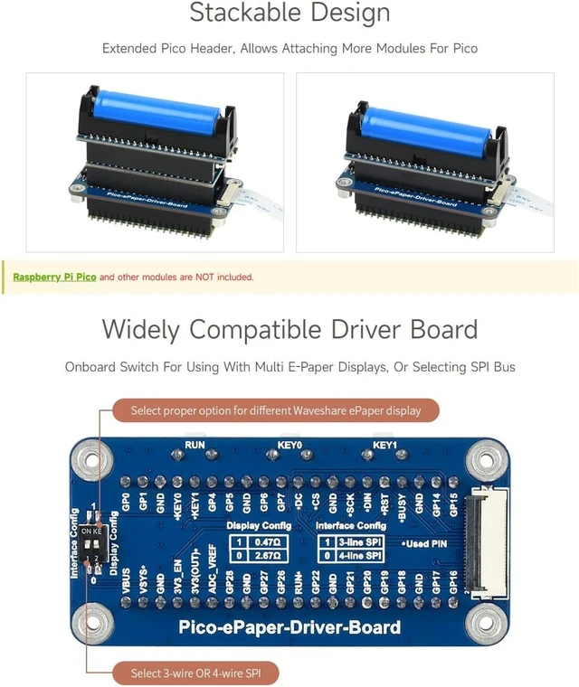 Alt view image 6 of 7 - Waveshare 7.5inch E-Paper E-Ink Display Module (B) for Raspberry Pi Pico 800×480 Pixels Red/Black/White SPI Interface