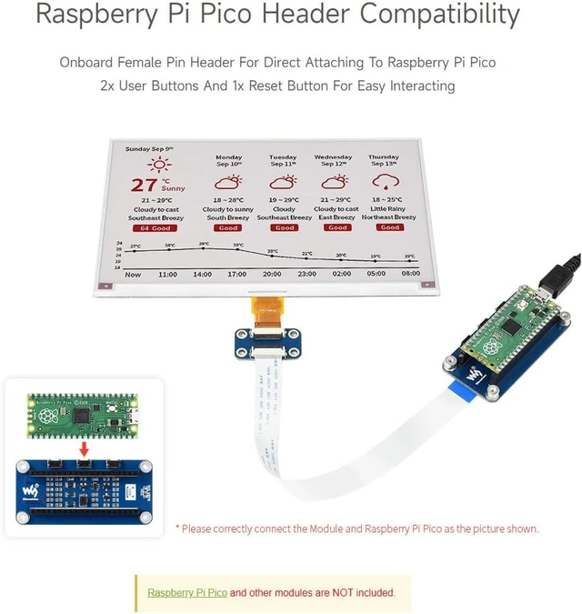 Alt view image 5 of 7 - Waveshare 7.5inch E-Paper E-Ink Display Module (B) for Raspberry Pi Pico 800×480 Pixels Red/Black/White SPI Interface