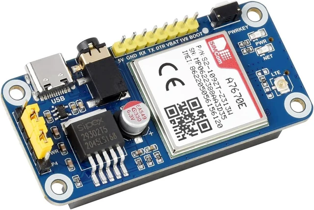 Main image of Waveshare A7670E LTE Cat-1 HAT for Raspberry Pi Enabling LTE Cat-1 / 2G Communication & LBS Positioning Multi Band Support 2G GSM/GPRS Based on A7670E