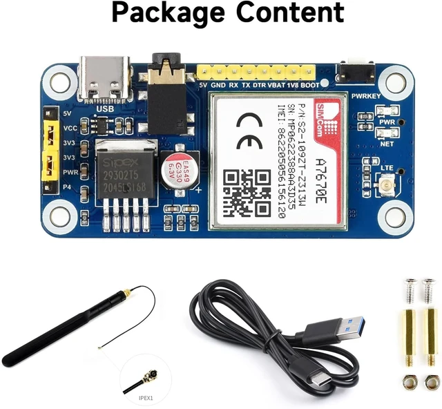 Alt view image 2 of 7 - Waveshare A7670E LTE Cat-1 HAT for Raspberry Pi Enabling LTE Cat-1 / 2G Communication & LBS Positioning Multi Band Support 2G GSM/GPRS Based on A7670E
