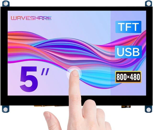 Main image of Waveshare 5inch Capacitive Touch Screen LCD Slimmed-Down Compatible with Raspberry Pi 5/4B/3B+/3A+/2B/B+/A+/Zero/Zero W/WH/Zero 2W CM3+/4 800×480 Resolution HDMI Toughened Glass Panel Supports Windows