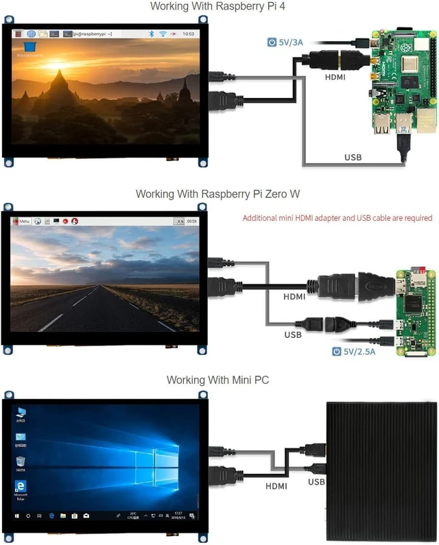 Alt view image 4 of 6 - Waveshare 5inch Capacitive Touch Screen LCD Slimmed-Down Compatible with Raspberry Pi 5/4B/3B+/3A+/2B/B+/A+/Zero/Zero W/WH/Zero 2W CM3+/4 800×480 Resolution HDMI Toughened Glass Panel Supports Windows