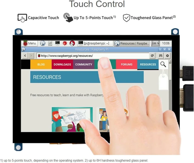 Alt view image 5 of 6 - Waveshare 5inch Capacitive Touch Screen LCD Slimmed-Down Compatible with Raspberry Pi 5/4B/3B+/3A+/2B/B+/A+/Zero/Zero W/WH/Zero 2W CM3+/4 800×480 Resolution HDMI Toughened Glass Panel Supports Windows