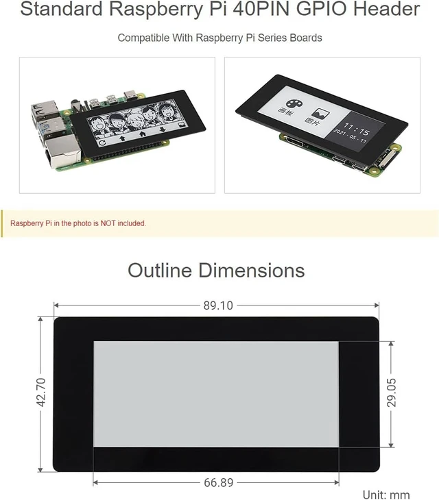 Alt view image 7 of 7 - Waveshare 2.9inch Touch E-Paper E-Ink Display HAT Compatible with Raspberry Pi4B/3B+/3B/2B/B+/A+/Zero/Zero W/WH/Zero 2W 296×128 Pixels 5-Points Capacitive Touch SPI Interface Support Partial Refresh
