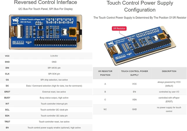 Alt view image 6 of 7 - Waveshare 2.9inch Touch E-Paper E-Ink Display HAT Compatible with Raspberry Pi4B/3B+/3B/2B/B+/A+/Zero/Zero W/WH/Zero 2W 296×128 Pixels 5-Points Capacitive Touch SPI Interface Support Partial Refresh