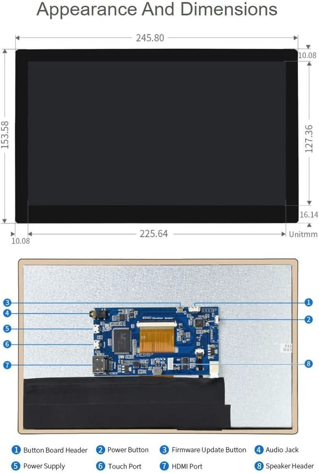 Alt view image 7 of 7 - waveshare 10.1inch QLED Quantum Dot Display Compatible with Raspberry Pi 4B/3B+/3A+/2B/B+/A+/Zero/Zero W/WH/Zero 2W CM3+/4 Capacitive Touch 1280×720 Resolution Supports Jetson Nano/Windows