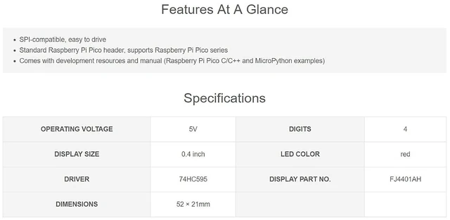 Alt view image 4 of 7 - waveshare 4-Digit 8-Segment Display Module for Raspberry Pi Pico Embedded 74HC595 Driver SPI-Compatible Comes with Raspberry Pi Pico C/C++ and MicroPython Demo