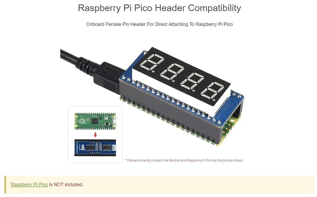 Alt view image 5 of 7 - waveshare 4-Digit 8-Segment Display Module for Raspberry Pi Pico Embedded 74HC595 Driver SPI-Compatible Comes with Raspberry Pi Pico C/C++ and MicroPython Demo