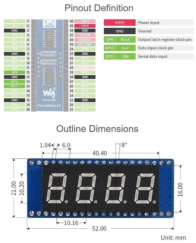Alt view image 6 of 7 - waveshare 4-Digit 8-Segment Display Module for Raspberry Pi Pico Embedded 74HC595 Driver SPI-Compatible Comes with Raspberry Pi Pico C/C++ and MicroPython Demo