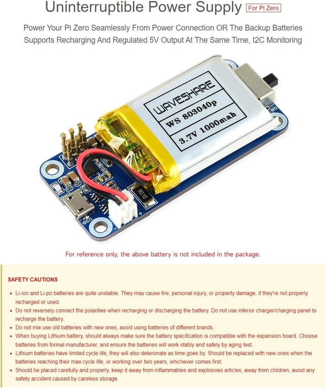 Alt view image 3 of 7 - Waveshare UPS HAT (C), Compatible with Raspberry Pi Zero Series Board, 5V Uninterruptible Power Supply Module, Multi Battery Protection Circuits, Without Battery