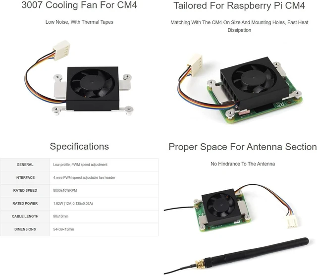 Alt view image 5 of 7 - Waveshare Dedicated 3007 Cooling Fan for Raspberry Pi Compute Module 4 CM4 Low Noise with Thermal Tapes
