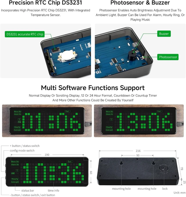 Alt view image 6 of 6 - waveshare Rectangle Electronic Clock for Raspberry Pi Pico with Accurate RTC and Multi Functions LED Digits Open Source Programable
