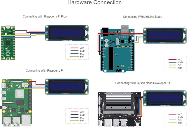 Alt view image 6 of 6 - Waveshare LCD1602 RGB Module Adjustable RGB Backlight Color 3.3V/5V Compatible 3.3V/5V Compatible I2C Communication