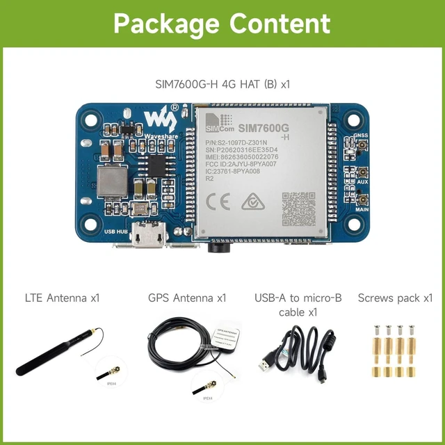 Alt view image 2 of 7 - Waveshare SIM7600G-H 4G HAT (B) for Raspberry Pi Supports LTE Cat-4 4G/3G/2G GNSS Positioning Global Band