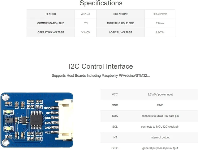 Alt view image 5 of 6 - Waveshare AS7341 Spectral Color Sensor Visible Spectrum Sensor High Precision I2C Bus Compatible with Raspberry Pi 5/4B/3B/Zero/Zero W/Zero 2W/Pico/Pico W/Pico WH