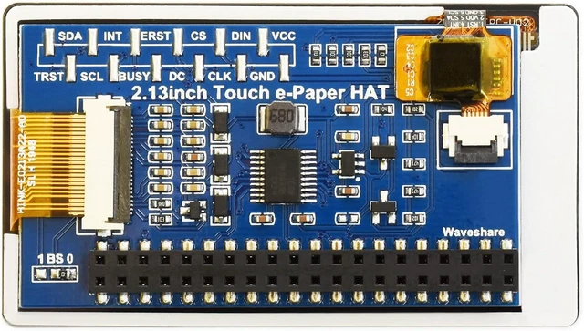 Alt view image 2 of 4 - Waveshare 2.13inch Touch E-Paper E-Ink Display HAT Compatible with Raspberry Pi 5/4B/3B/Zero/Zero W/Zero 2W/Pico/Pico W/Pico WH, 250×122 Pixels Black/White SPI Interface, Supports Partial Refresh