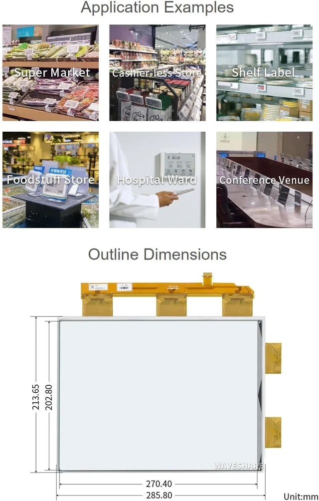 Alt view image 4 of 4 - waveshare 13.3inch E-Paper E-Ink Raw Display Compatible with Raspberry Pi 4B/3B+/3B/2B/B+/A+/Zero/Zero W/WH/Zero 2W Series Boards 1600×1200 Pixels 16 Grey Scales Supports Partial Refresh
