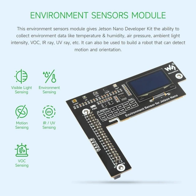 Alt view image 3 of 7 - Waveshare Environment Sensors Module Designed for Jetson Nano I2C Bus with 1.3inch OLED Display