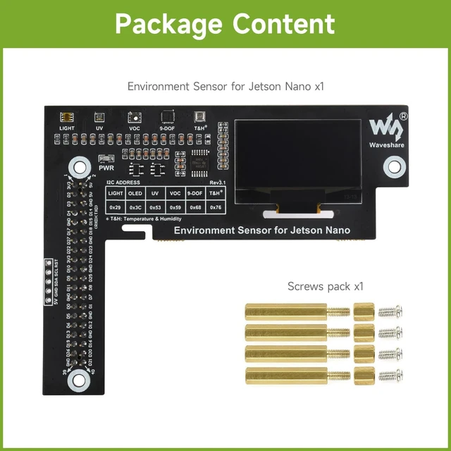 Alt view image 2 of 7 - Waveshare Environment Sensors Module Designed for Jetson Nano I2C Bus with 1.3inch OLED Display