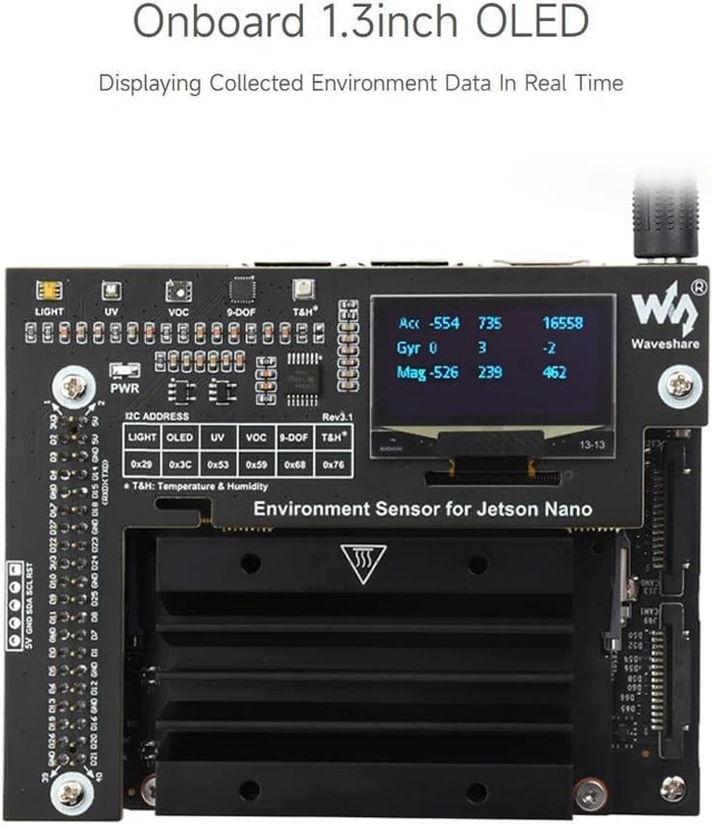 Alt view image 6 of 7 - Waveshare Environment Sensors Module Designed for Jetson Nano I2C Bus with 1.3inch OLED Display