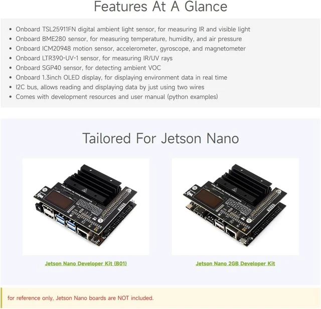Alt view image 5 of 7 - Waveshare Environment Sensors Module Designed for Jetson Nano I2C Bus with 1.3inch OLED Display