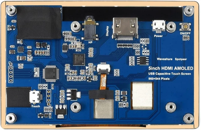 Alt view image 3 of 7 - waveshare 5inch Capacitive Touch AMOLED Display Compatible with Raspberry Pi 5/4B/3B+/3A+/2B/B+/A+/Zero/Zero W/WH/Zero 2W CM3+/4 960×544 Resolution HDMI Optical Bonding Supports Jetson Nano/Windows